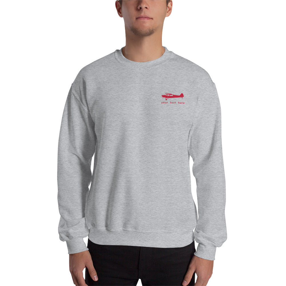 Pilots sweaters: Red Super Cub customizable design positioned on the left breast of a light grey sweatshirt.