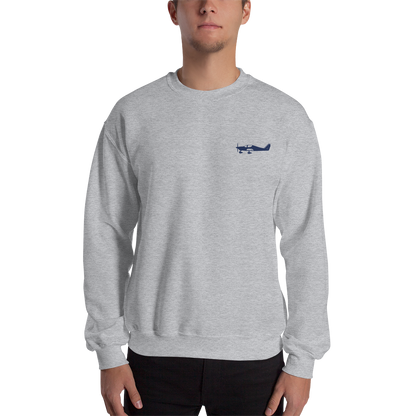 Navy blue Astore aircraft design placed on the left breast of a navy light grey sweatshirt