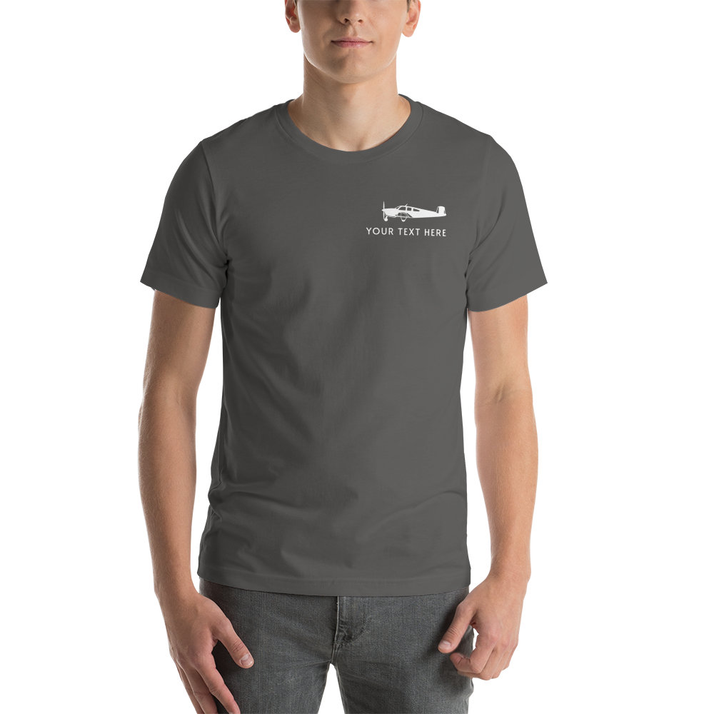 white Beechcraft aircraft design on an asphalt T-shirt. 