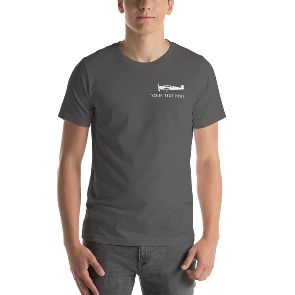 white Beechcraft aircraft design on an asphalt T-shirt. 