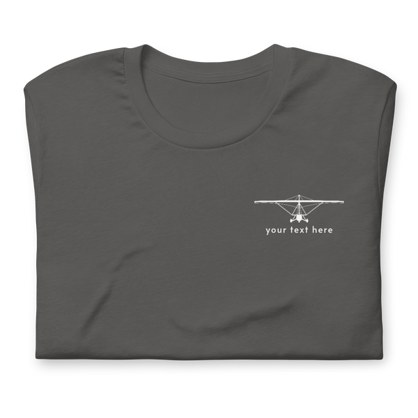 Pilot Shirts: White customizable weight shift aircraft design placed on the left breast of a grey asphalt t-shirt.