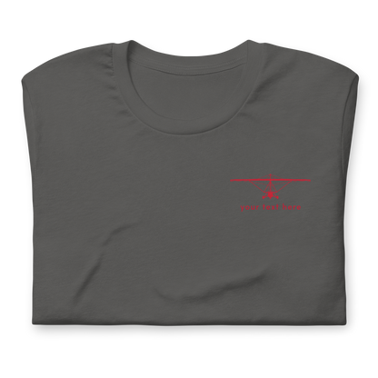 Pilot Shirts: Red customizable weight shift aircraft design placed on the left breast of an asphalt grey  t-shirt.