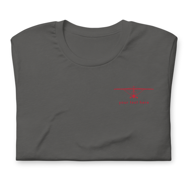 Pilot Shirts: Red customizable weight shift aircraft design placed on the left breast of an asphalt grey  t-shirt.