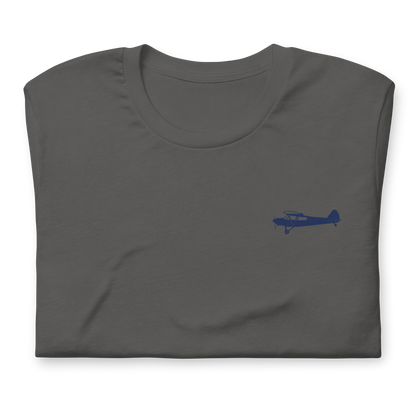 Pilots shirts: Navy blue Super Cub design positioned on the left breast of a asphalt t-shirt.