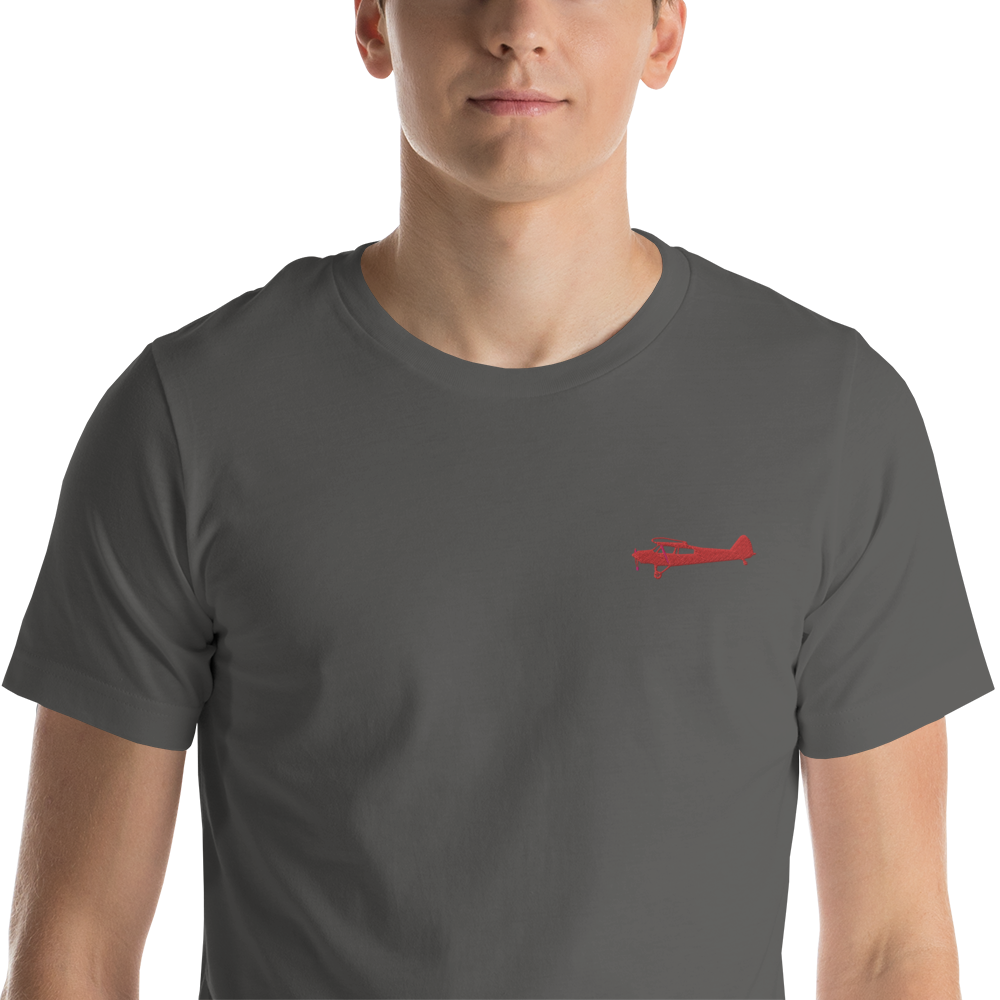 Pilots shirts: Red Super Cub design positioned on the left breast of a grey t-shirt.