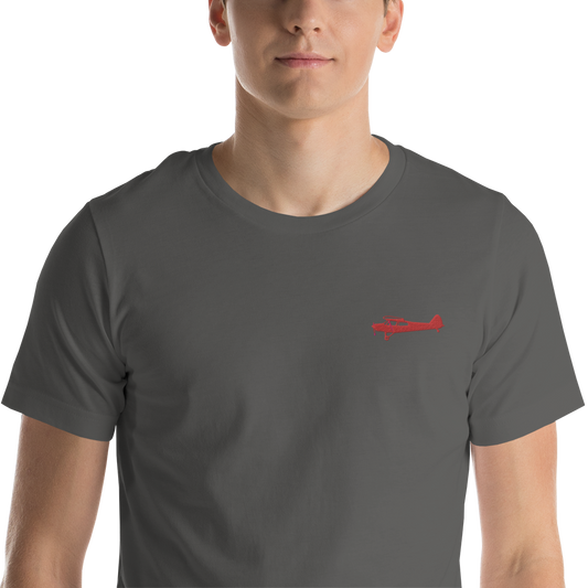 Pilots shirts: Red Super Cub design positioned on the left breast of a grey t-shirt.