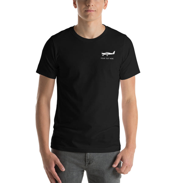 Pilots white Cirrus SR design on black t-shirt