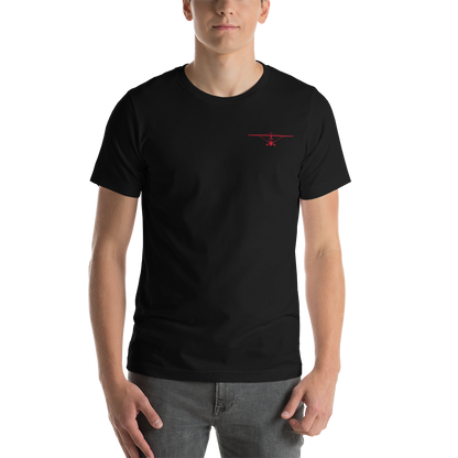 Pilot Shirts: Red printed weight shift aircraft design placed on the left breast of a black t-shirt.