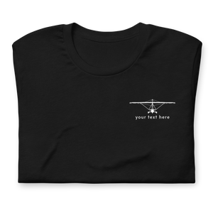 Pilot Shirts: White customizable weight shift aircraft design placed on the left breast of a black t-shirt.