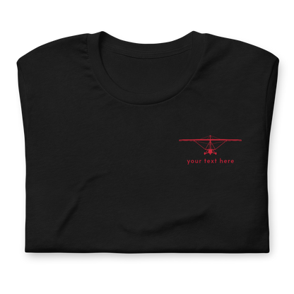 Pilot Shirts: Red customizable weight shift aircraft design placed on the left breast of a black t-shirt.