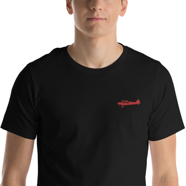 Pilots shirts: Red Super Cub design positioned on the left breast of a black t-shirt.