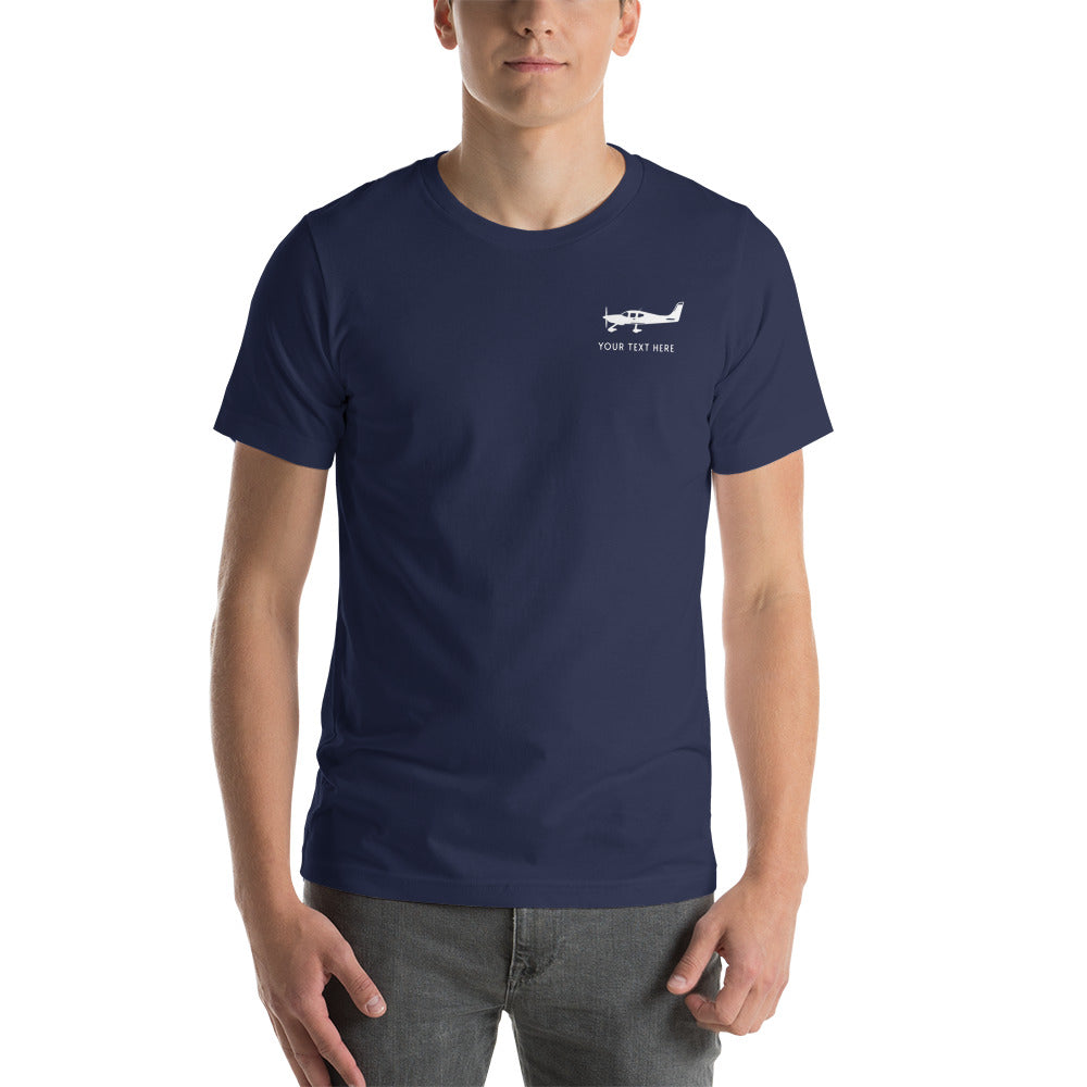 Pilots' white Cirrus SR 22 design on navy t-shirt