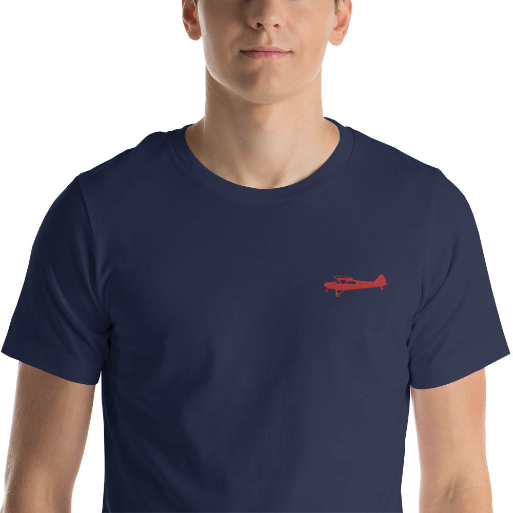 Pilots shirts: Red Super Cub design positioned on the left breast of a navy blue t-shirt.