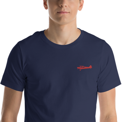 Pilots shirts: Red Super Cub design positioned on the left breast of a navy blue t-shirt.