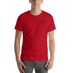 Pilots' blue Cirrus SR 22 design on red t-shirt