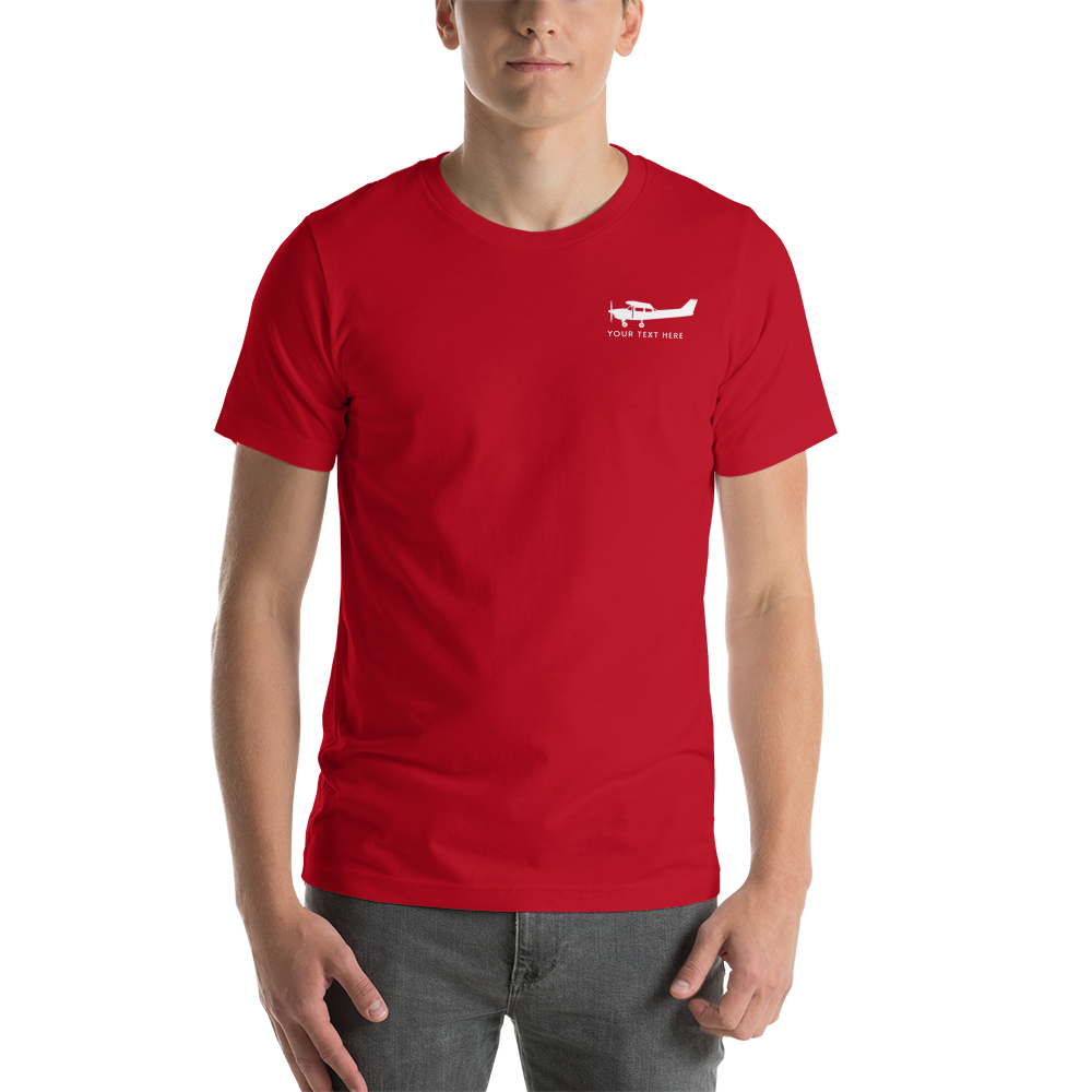 Pilot shirts: white Cessna 172/180 design on red t-shirt