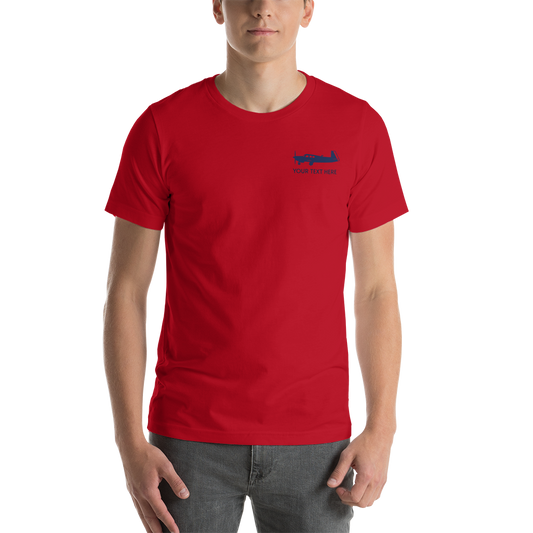 Mooney Pilots navy blue design on red tshirt