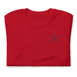 Pilot Shirts: Navy blue customizable weight shift aircraft design placed on the left breast of a red t-shirt.