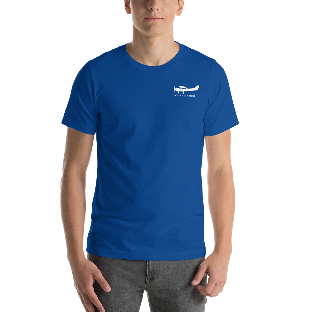 Pilot shirts: white Cessna 172/180 design on royal blue t-shirt