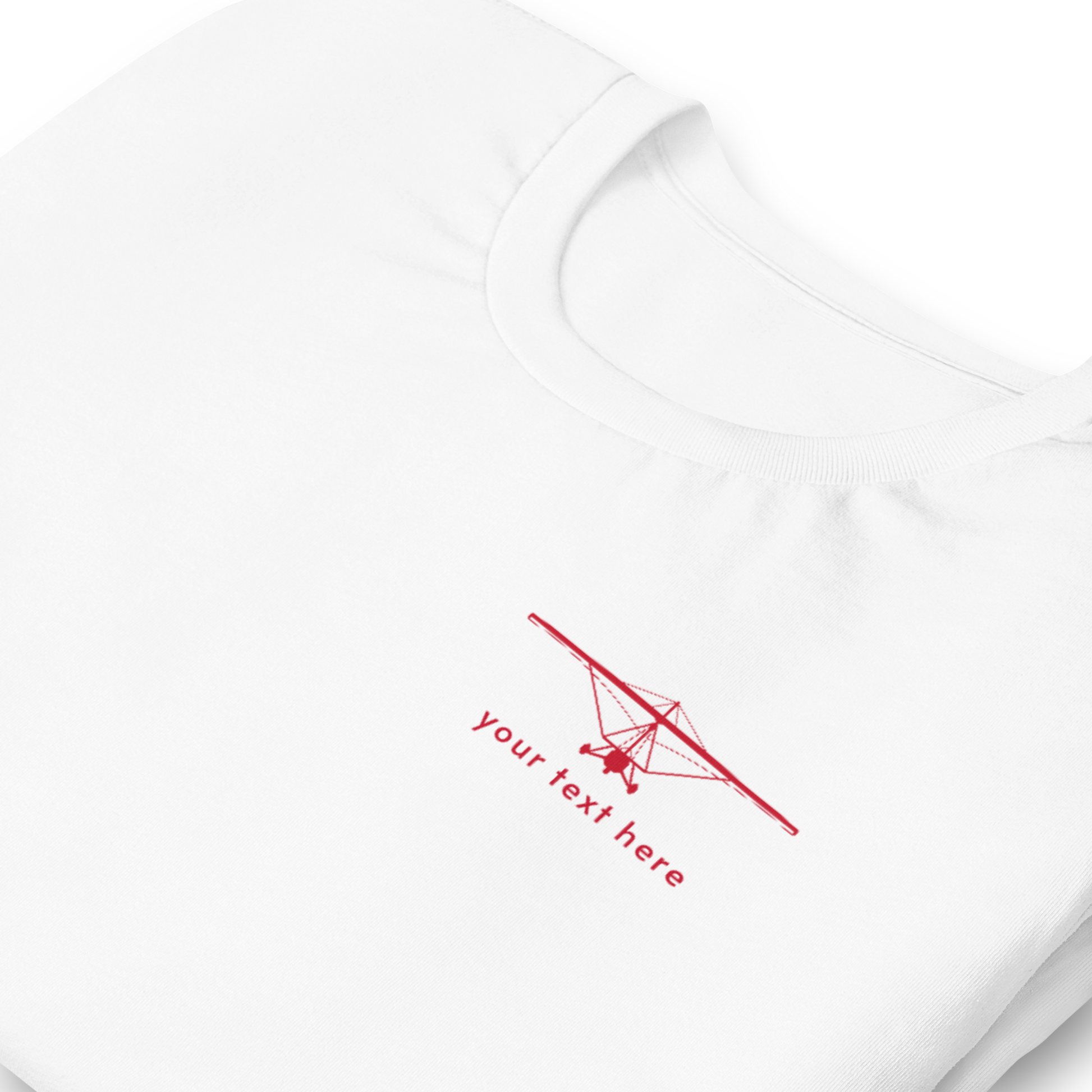 Pilot Shirts: Red customizable weight shift aircraft design placed on the left breast of a white t-shirt.