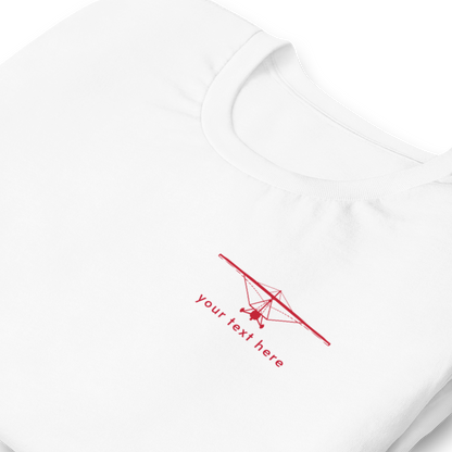 Pilot Shirts: Red customizable weight shift aircraft design placed on the left breast of a white t-shirt.